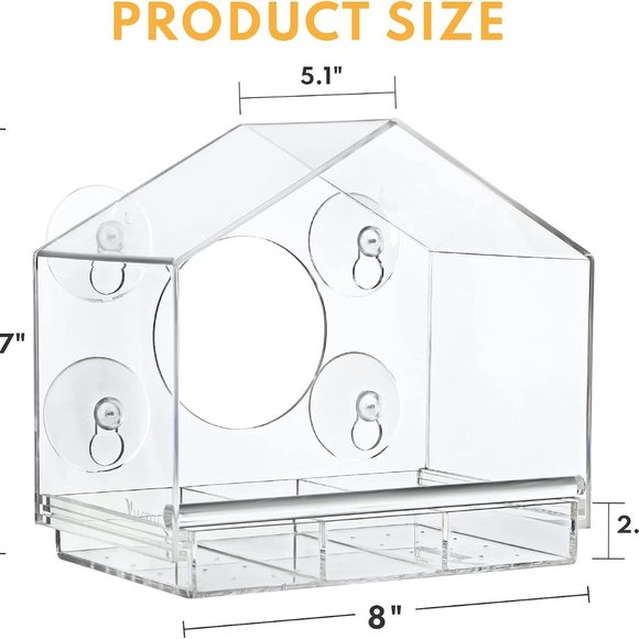 Acrylic Clear Window Bird Feeder Outside with Strong Suction Cups - Picture 2 of 6